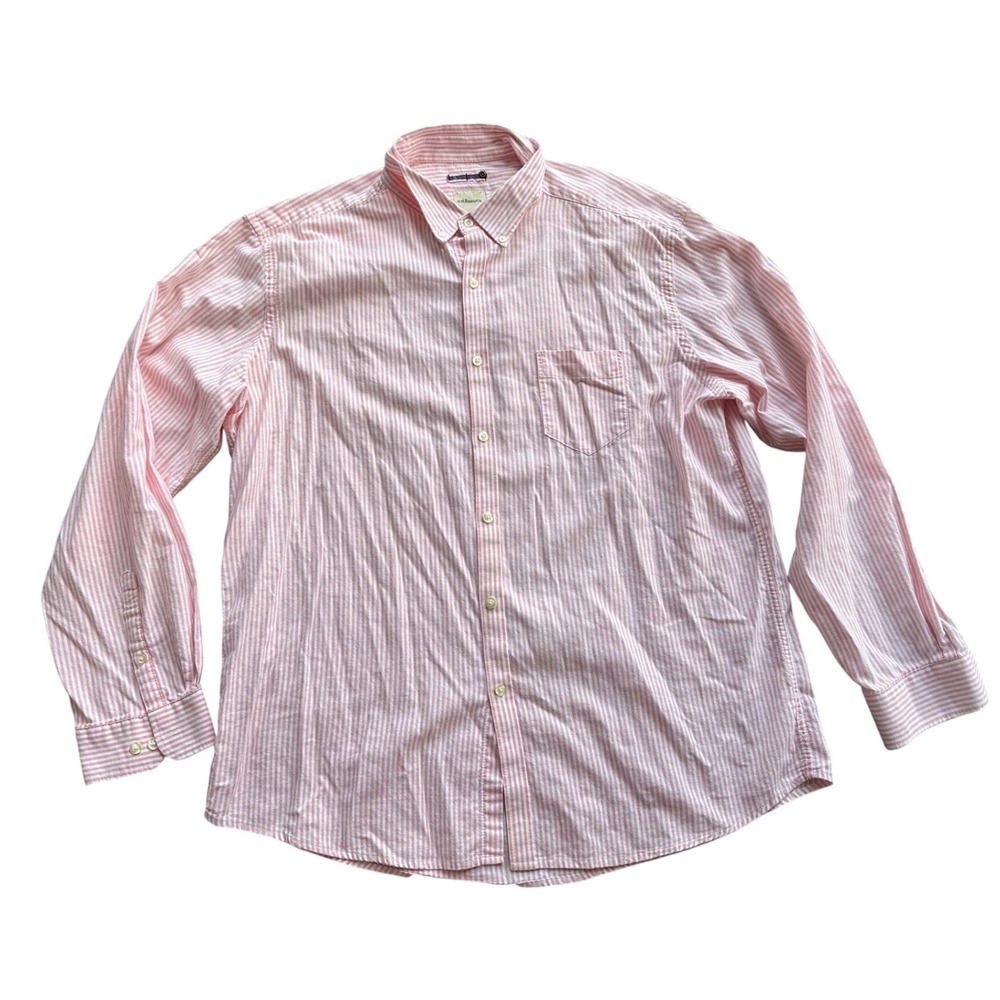 GH Bass Mens XL Button Down Shirt Pink White Striped Long Sleeve Cotton A1385